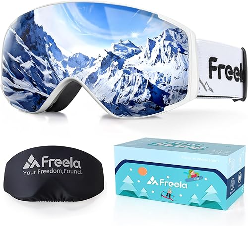 Vista 56 de Freela Gafas de esquí y snowboard para niños pequeños (3-14) jóvenes anti niebla anti UV gafas niñas niños equipo de esquí de nieve