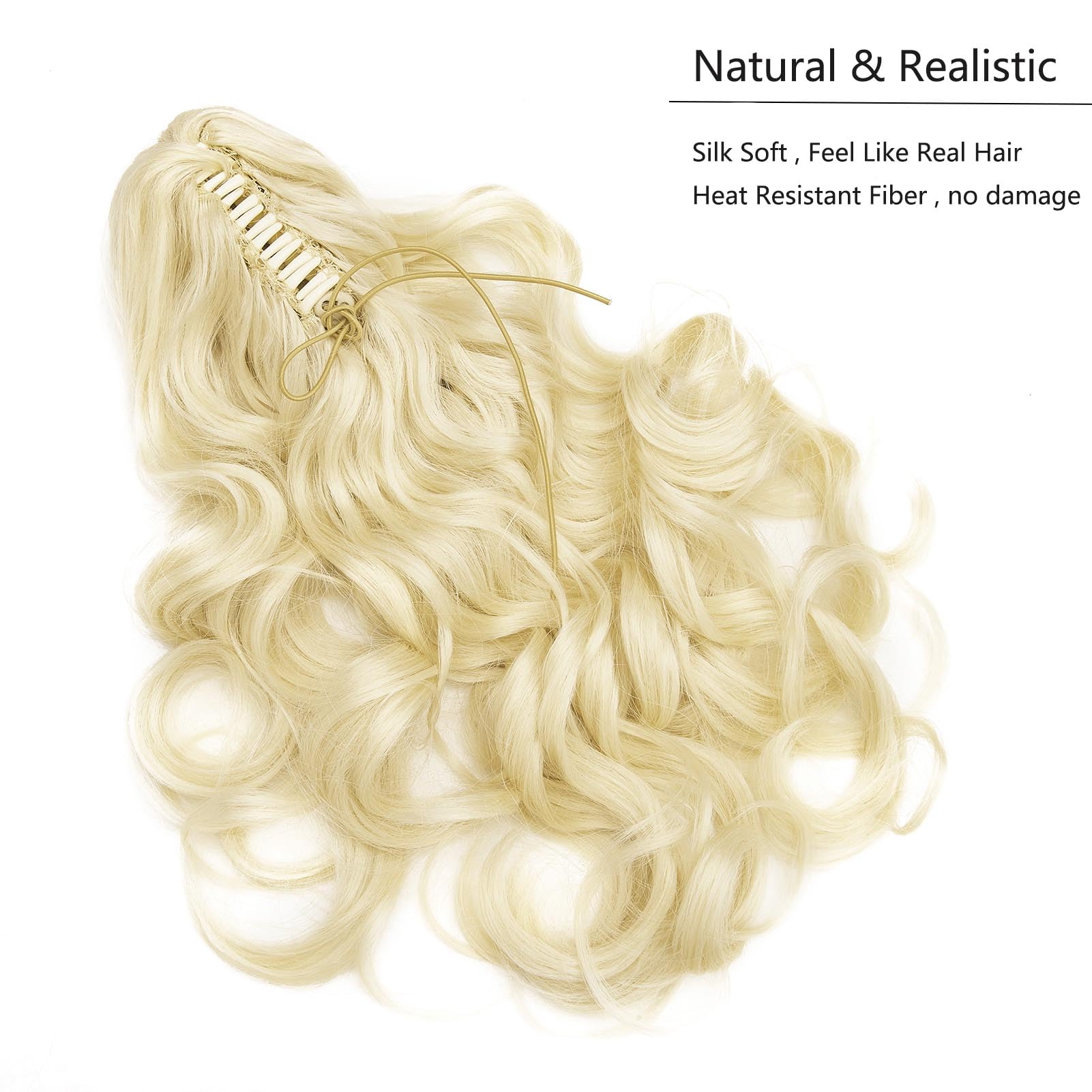 Cybelleza Ponytail Extension Curly Wavy Claw Jaw Pony Tail 18" One Piece Clip in Hair Extensions Ponytail Hairpiece Synthetic Long Natural for Women Bleach Blonde - Image 3