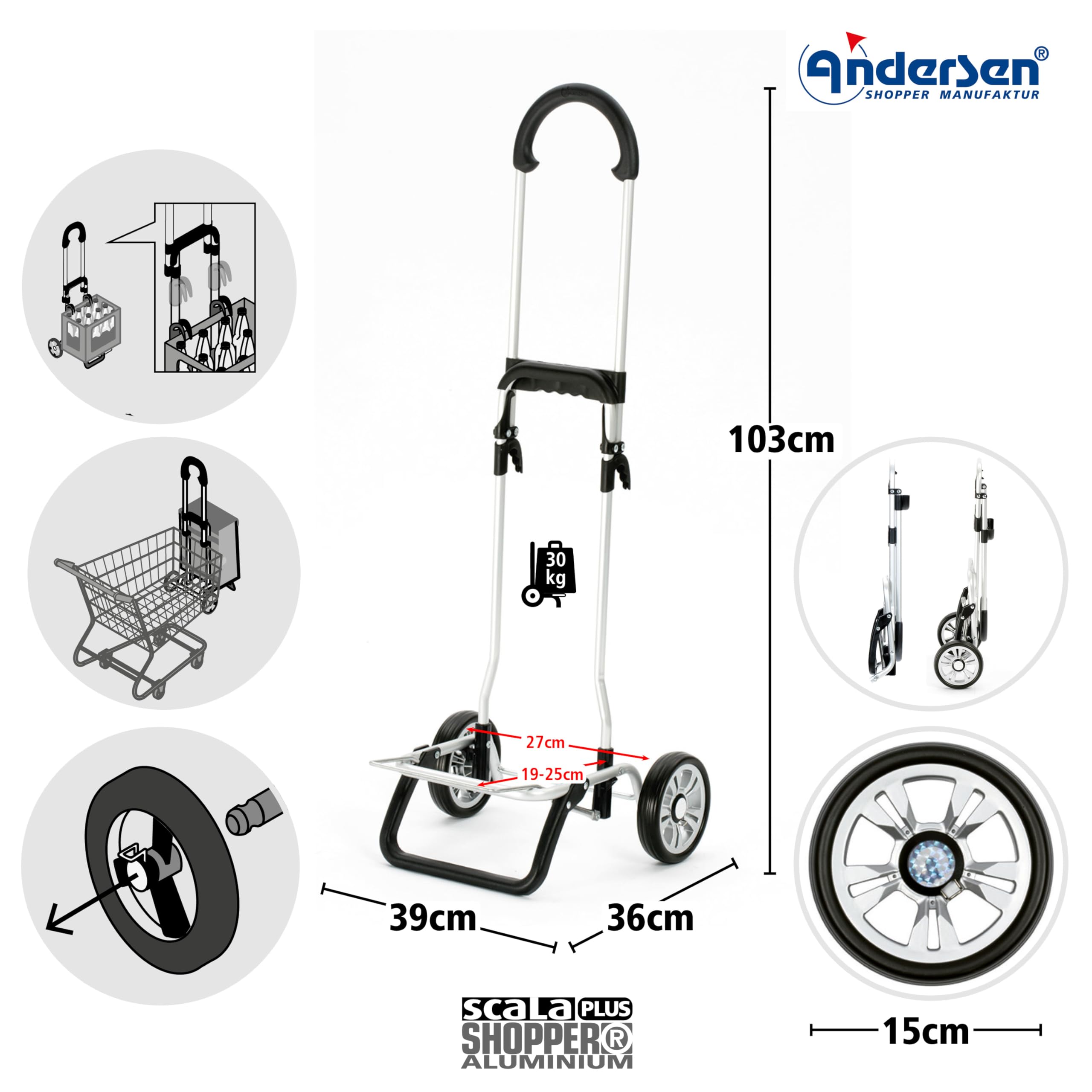 ANDERSEN Einkaufstrolley - Scala Shopper Plus Oli.P 2.0 blau 50 L Einkaufswagen, hochwertig, Shopping, Thermo, Aluminium, klappbar, leicht, Räder abnehmbar