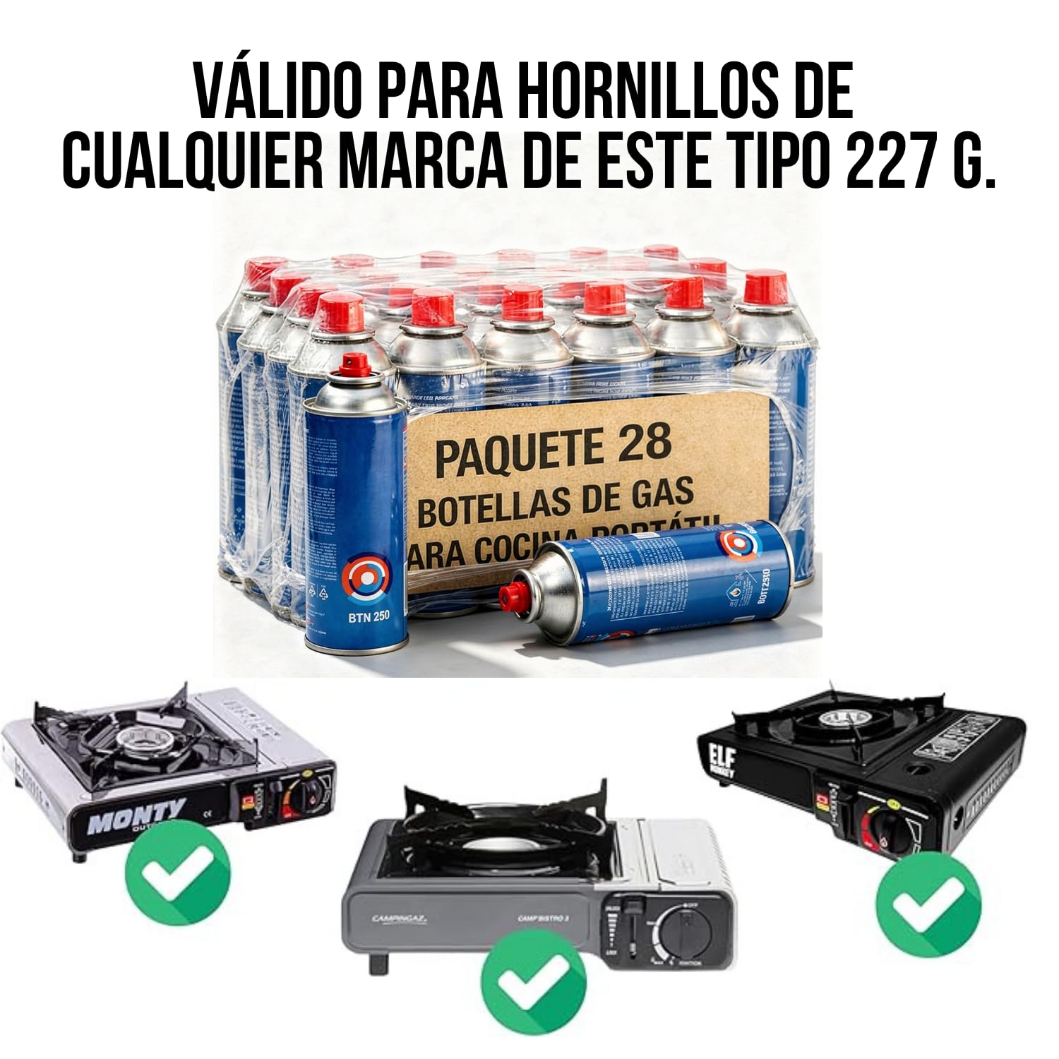 Réchaud à Gaz de Camping Humpti + 4 Cartouches Butane Incluses - Portable Léger avec Adaptateur Bouteille - Compatible EN417 - Camping, Randonnée, Bivouac, Urgences (28 Cartouches)