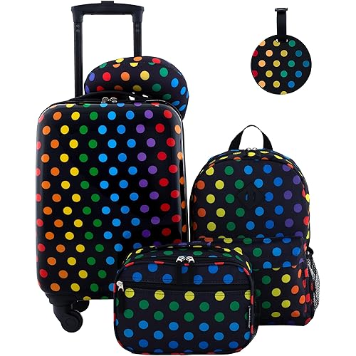 Travelers Club 5 Piece Kids' Luggage Set, Black Polkadot
