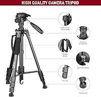 Vista 5 de EVUMO HF3 Trípode horizontal para cámara y iPhone, trípode de cámara elevado de 65 pulgadas y monopod 2 en 1 con control remoto y soporte