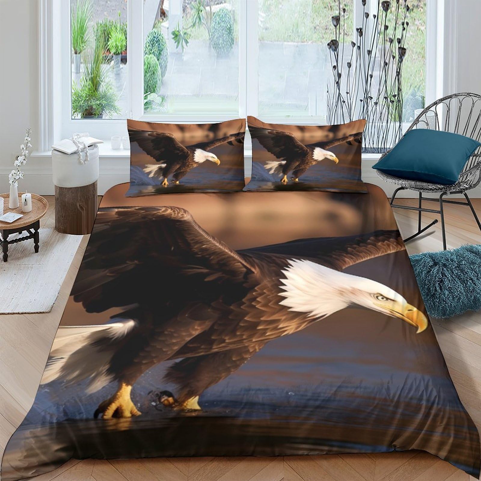 Ctjqhvkz Style-2 3D Printed Bald Eagle Fitted Sheet Microfiber Soft Breathable Flying Eagle Mattress Cover Bedroom Decor Protector Single（135X200cm）