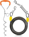 Petbobi Dog Tie-Out Cable and Stake - 30ft Heavy Duty Cable with Spring, No Tangle, 16in Ground Stake, Ideal for Yard, Camping and Beach, Suitable for Small Medium Large Dogs Up to 120 lbs, Blue