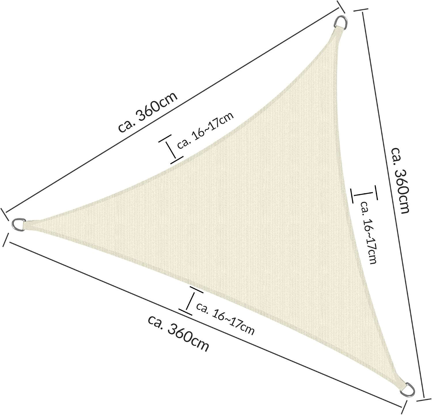 Sol Royal SolVision HS9, Triangle Sun Shade Sail 3,6x3,6x3,6 m HDPE Breathable & UV-light resistant Sun Protection Terrace - Image 3