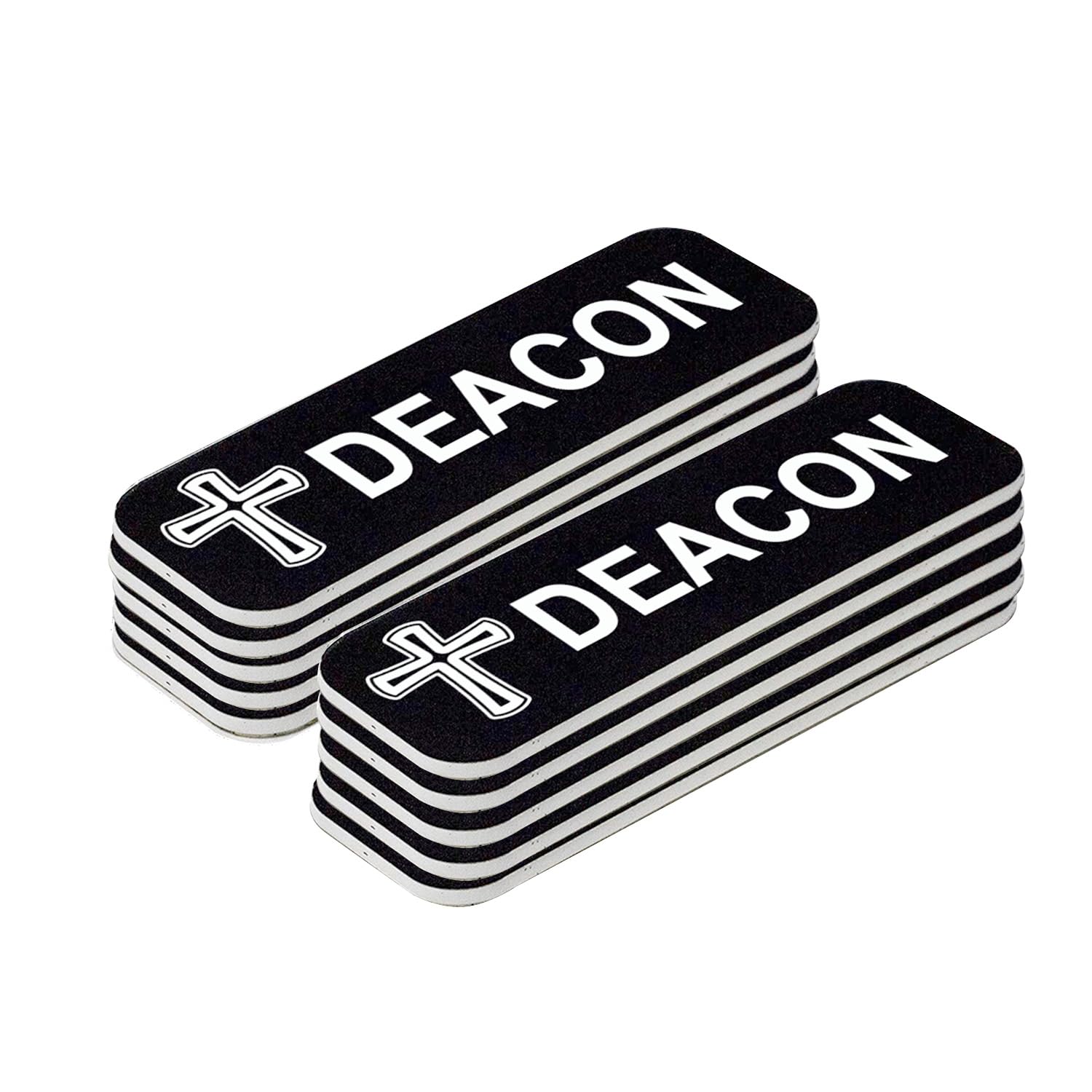 Deacon, Cross Design 1 x 3" Name Tag/Badge, Black (10 Pack)