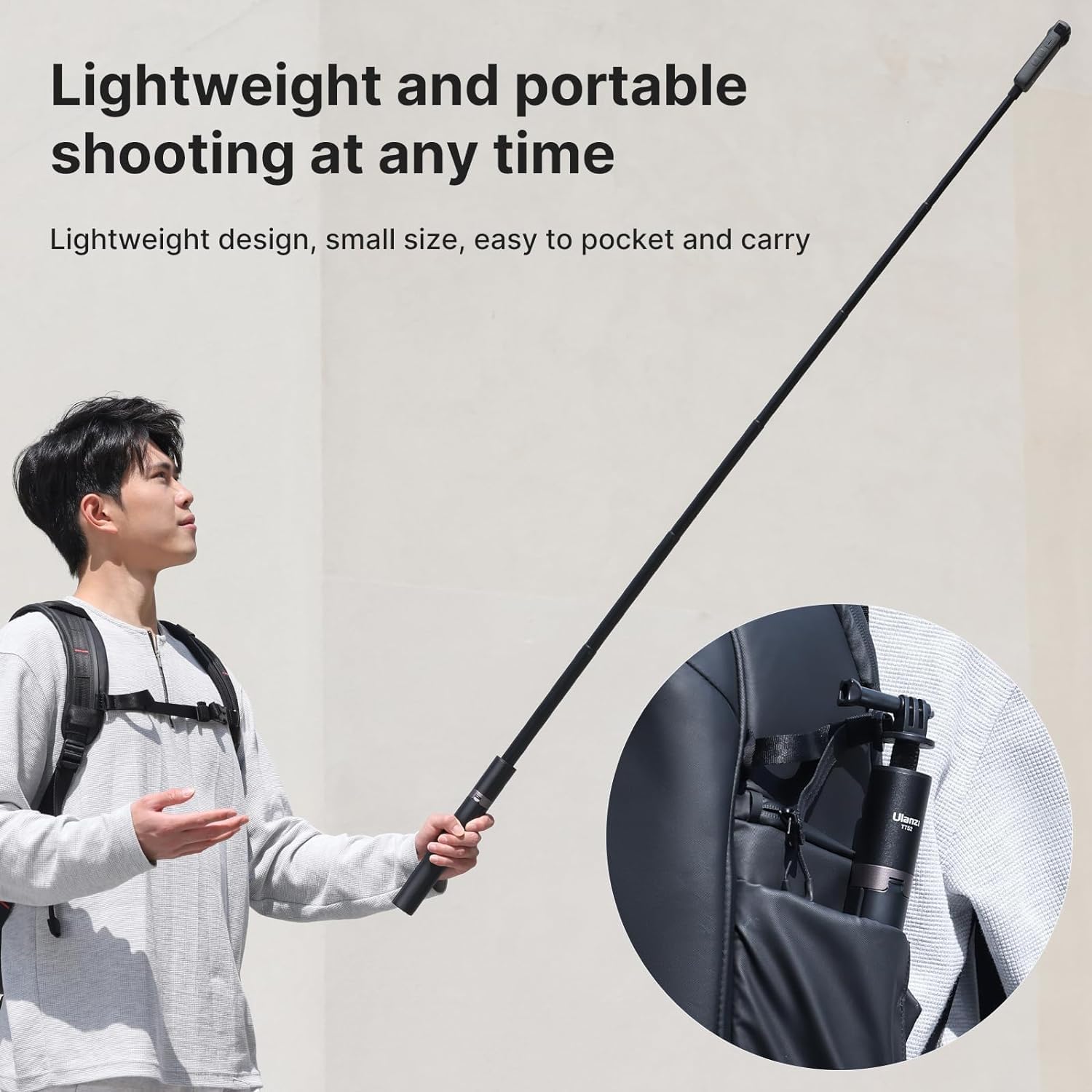 ULANZI TT52 Selfie Stick Trípode de 150 cm para Insta360 X3/X4/X5/GO 3/Flow/ONE RS/GO 2/ONE X2/ONE R/ONE X/ONE, palo de acción, monopié fotográfico compatible con DJI