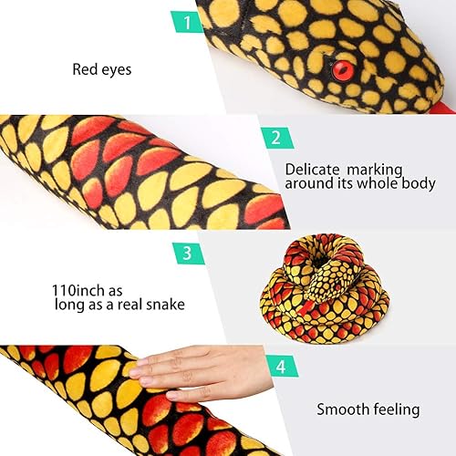 Miniatura 9 de MUOVE Animal de peluche de serpiente, serpiente grande de peluche, juguete realista de serpiente, regalos de 120 pulgadas para niños