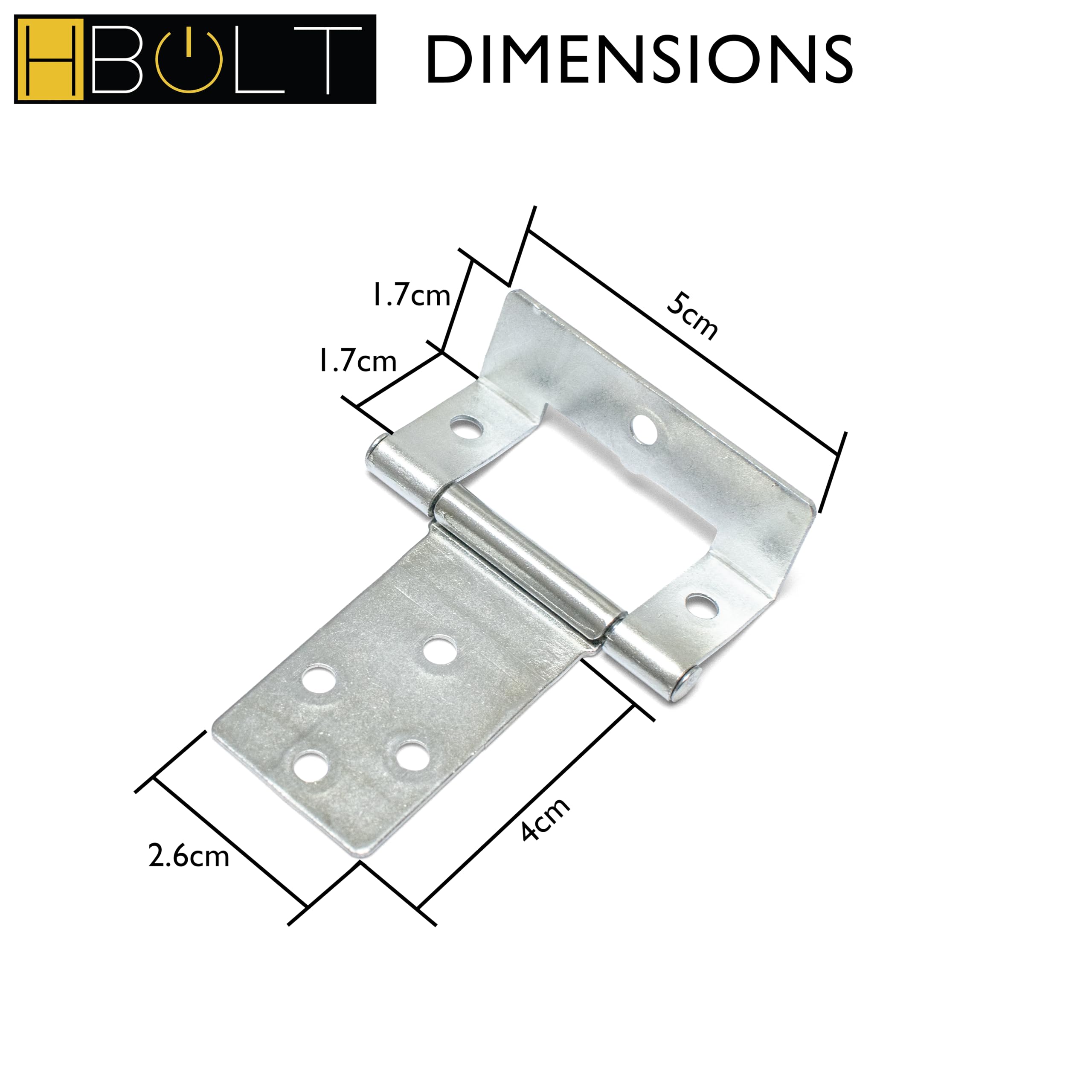 50mm Cranked Flush Hinges with Complete Fittings, Silver Zinc Coated Cabinet, Cupboard - Image 2