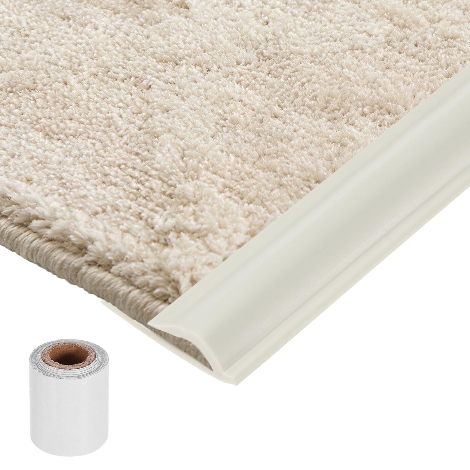 sourcing map Carpet Transition Strip, 3.2ft x 1.3in Silicone Carpet to Tile Transition Strip, Floor Edge Strips with Tape, Laminate Edge Trim for Joining Gaps, Floor Tiles, White