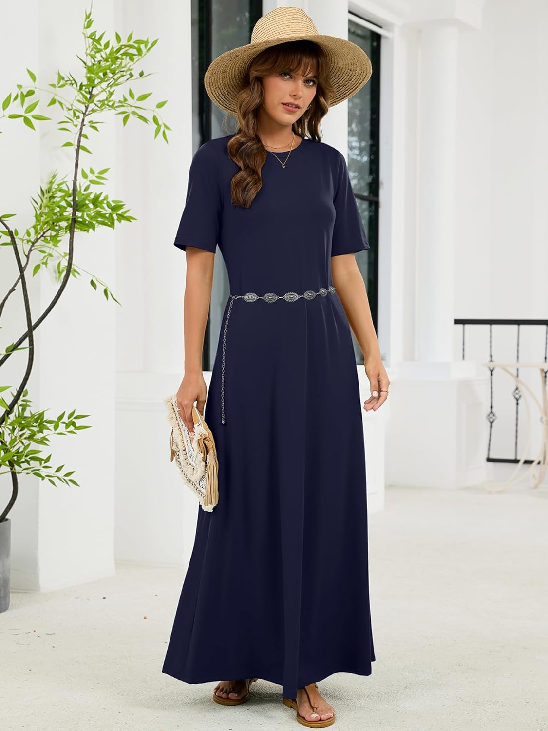 KORSIS Maxi Dresses for Women Short Sleeve Casual Summer 2026 Long T Shirt Dress Loose Beach Vacation Sundress with Pockets - Image 3