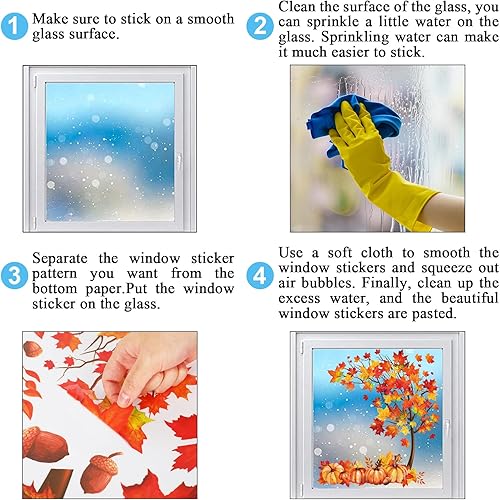 Vista 6 de Whaline 6 hojas de hojas de arce de otoño, calcomanías de ventana de vidrio de doble cara para cosechas de otoño, acuarela, árbol de arce, hojas