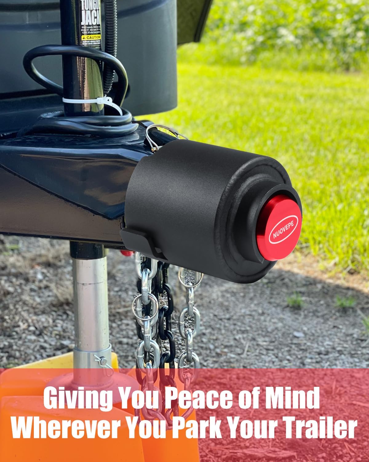 Trailer Lock Fits 2 5/16 Inch Couplers, Secures Safety Chains Anti-Theft Ball Hitch Lock, Pry-Resistant & Heavy-Duty Trailer Hitch Locks for RV | Cargo | Camper | Dump Trailer (Red)