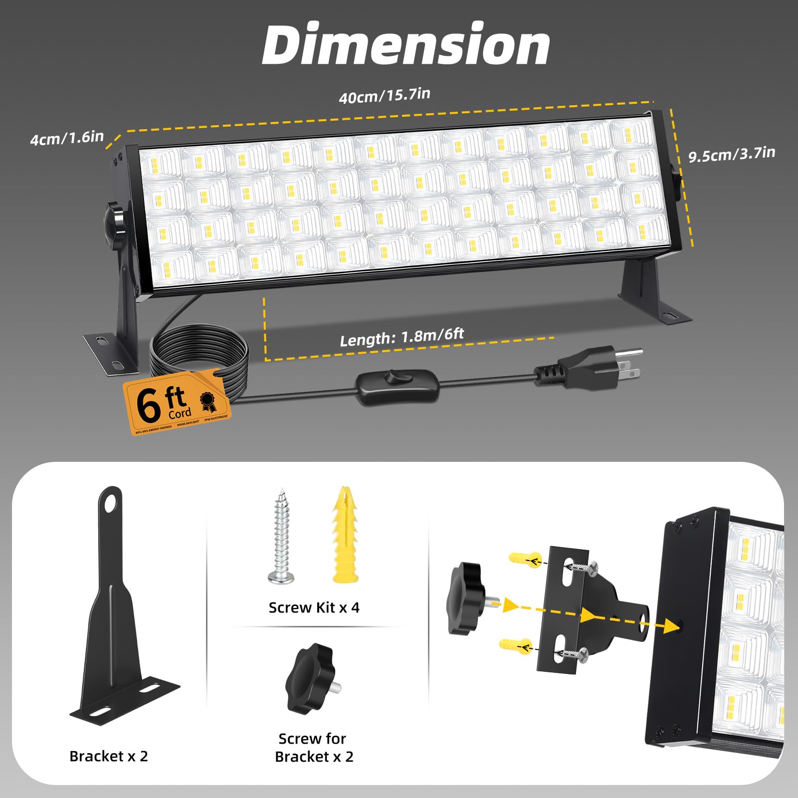 100W LED Shop Lights with 6FT Cord Swtich 12000LM Plug in Garage Light 5000K Daylight Shoplighting for Garage — view 7