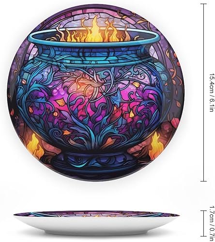 Miniatura 9 de Platos decorativos de Halloween, casa embrujada, noche de miedo, vitral, placa de cerámica para el hogar con soporte de exhibición, decoración para