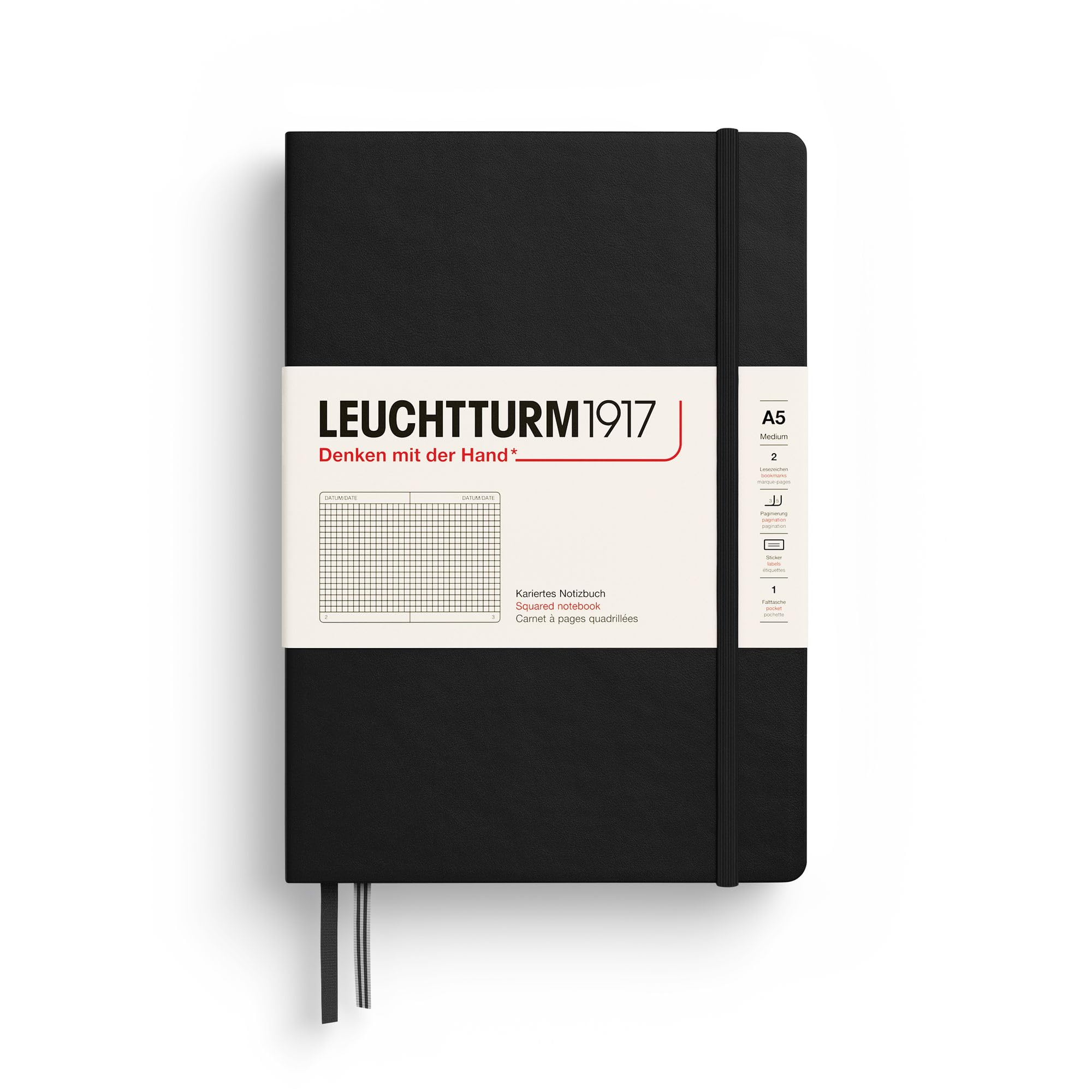 Leuchtturm 145mm x 210mm A5 Medium Squared Notebook - Black