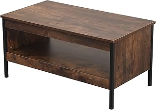 HOME MODERN Retro Industrial Style Coffee Tables Wooden and Metal Coffee Tables with Bottom Storage Shelf End Tables Simple Sofa Tables for Living Room