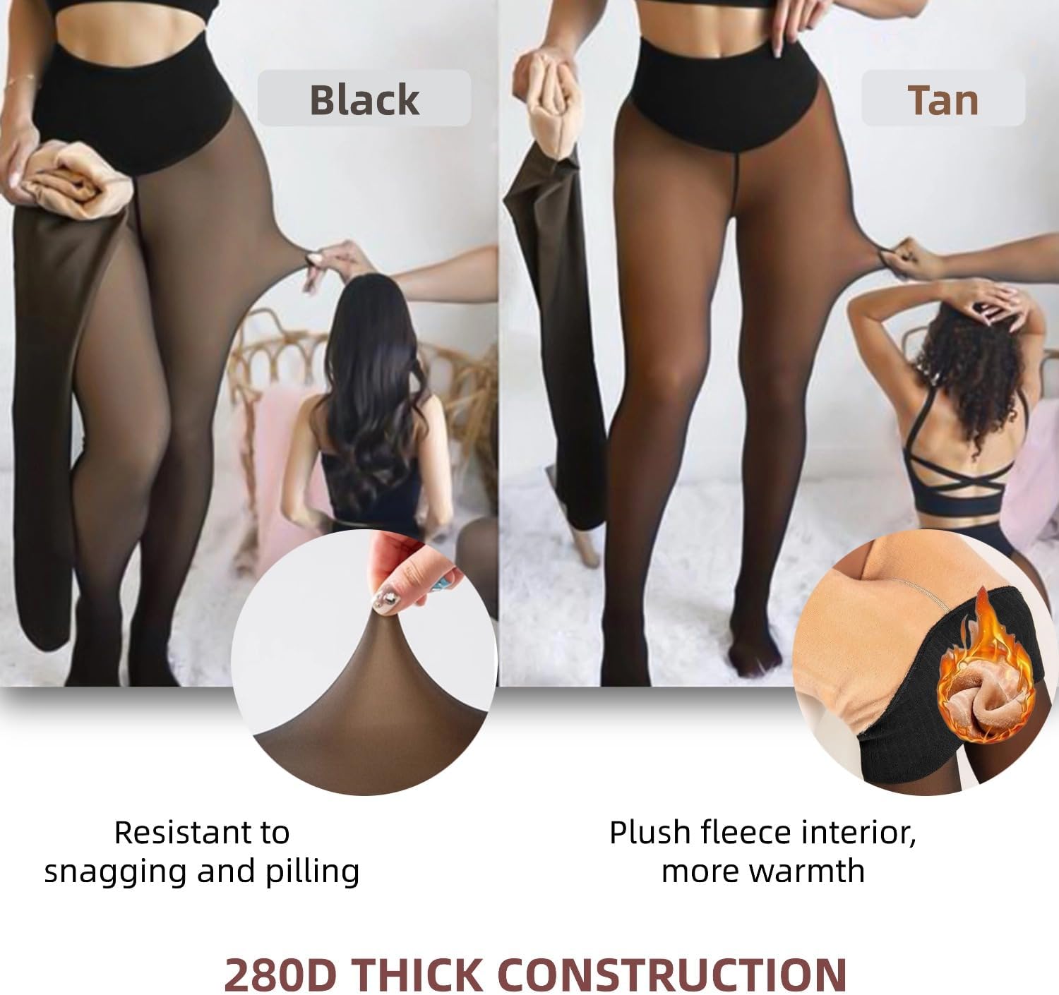 Apriddeo One-Seam Fake Sheer Fleece Lined Tights for Women, Thermal Leggings with Tummy Control & Butt Lifting Design - Image 5