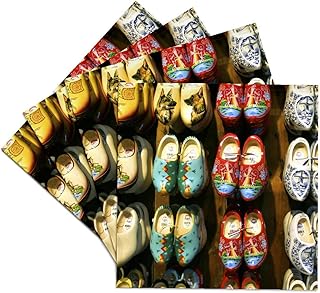 3dRose Netherlands, Holland, Amsterdam, Wooden Clogs - EU20 MGL0049 - Miva Stock Set of 4 Ceramic Tile Coasters