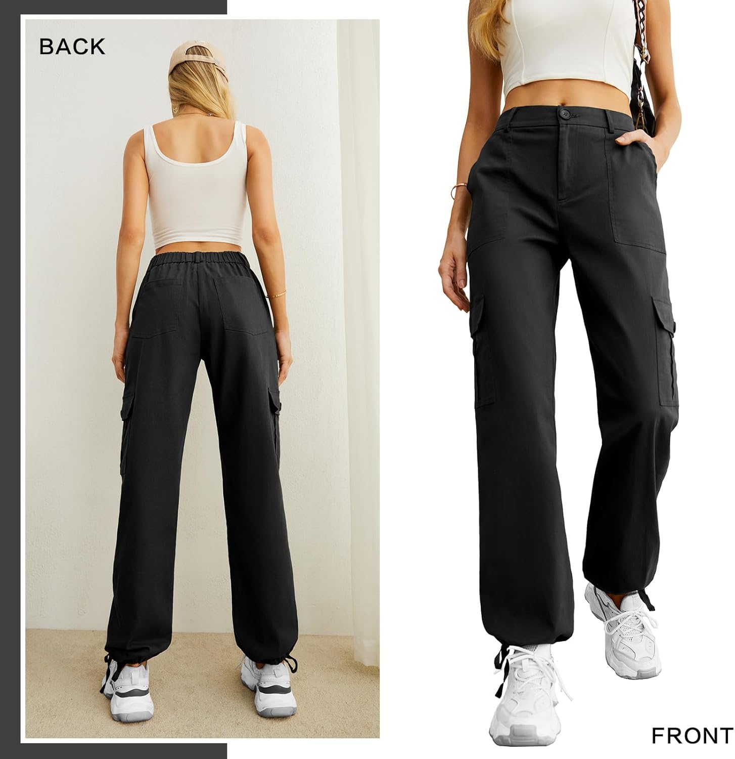 Lepunuo Women's High Waisted Cargo Pants Travel Y2K Streetwear Baggy Stretchy Pants with 6 Pockets Drawstring Ankle Cuffs - Image 4