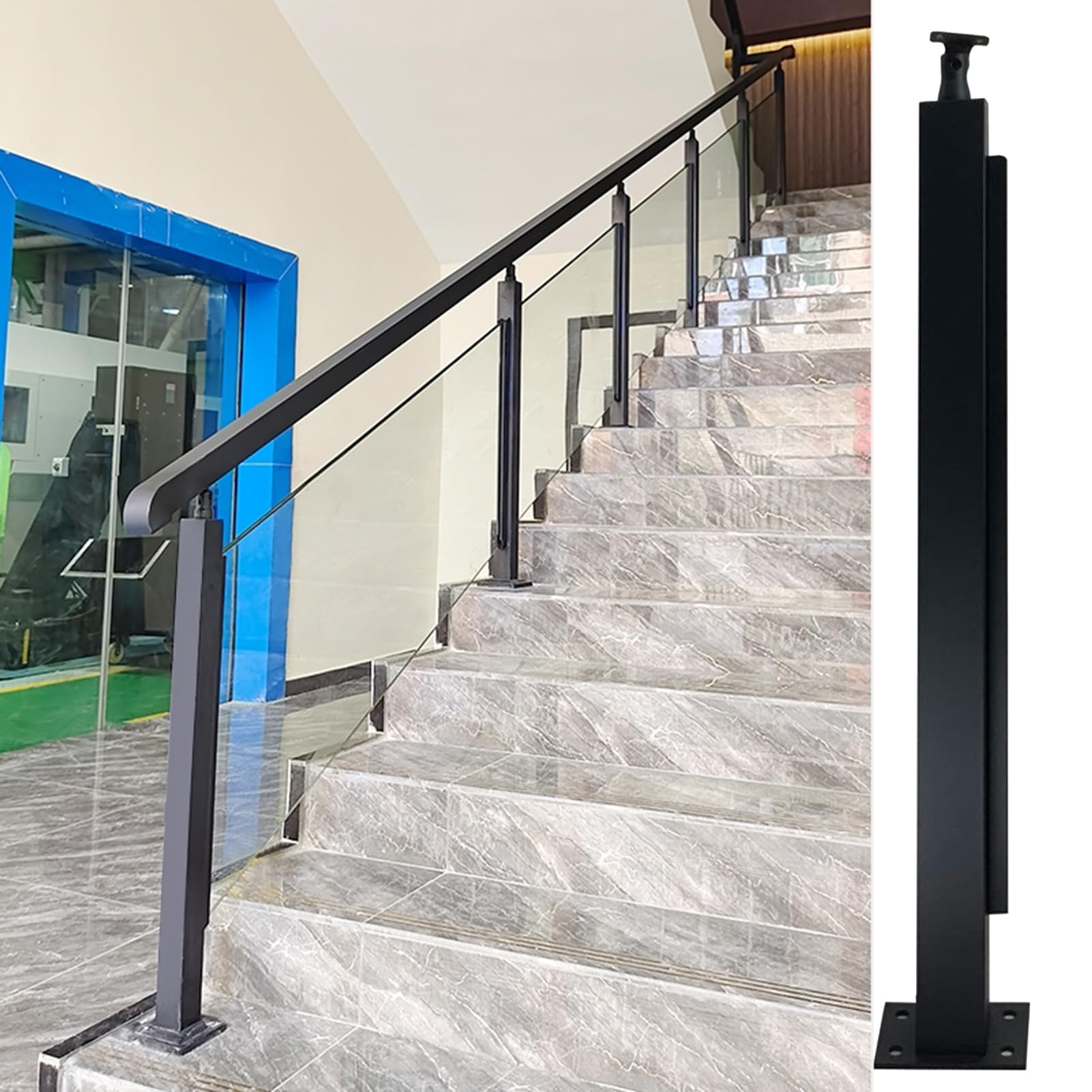 GJZNJYL Stainless Steel Indoor Glass Railing Posts, 105cm/41.3in Deck Balusters for Balcony, Porch, Staircase & Gazebo Guardrails, Durable End Post for Outdoor Safety