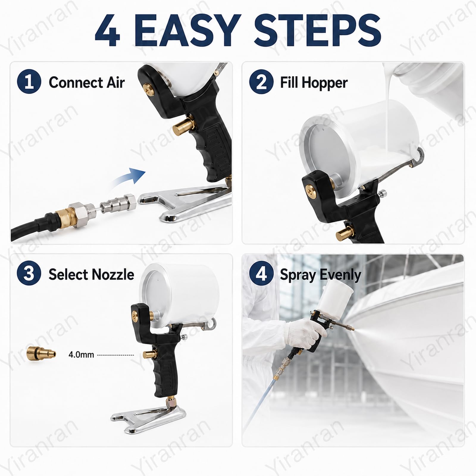 Gelcoat-Spritzpistole (Dump-Gun), Profi-Becherpistole, 4 mm Düsen, luftbetriebenes Spritzwerkzeug für Gelcoat & Harz, 0,4–0,5 MPa Luftdruck – für Gelcoat, Harz & Glasfaser