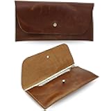 Leather Money Envelope Wallet for Men Women – Full Grain Brown Leather Cash Holder Pouch for Budgeting Coins Cards Receipts – Minimalist Retro Clutch Wallet for Travel Office Everyday Use