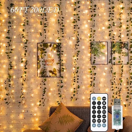 Miniatura 1 de Tira de 200 luces parpadeantes LED con control y enchufe USB para decoración interior de dormitorios de adolescentes, árboles de Navidad, Halloween,