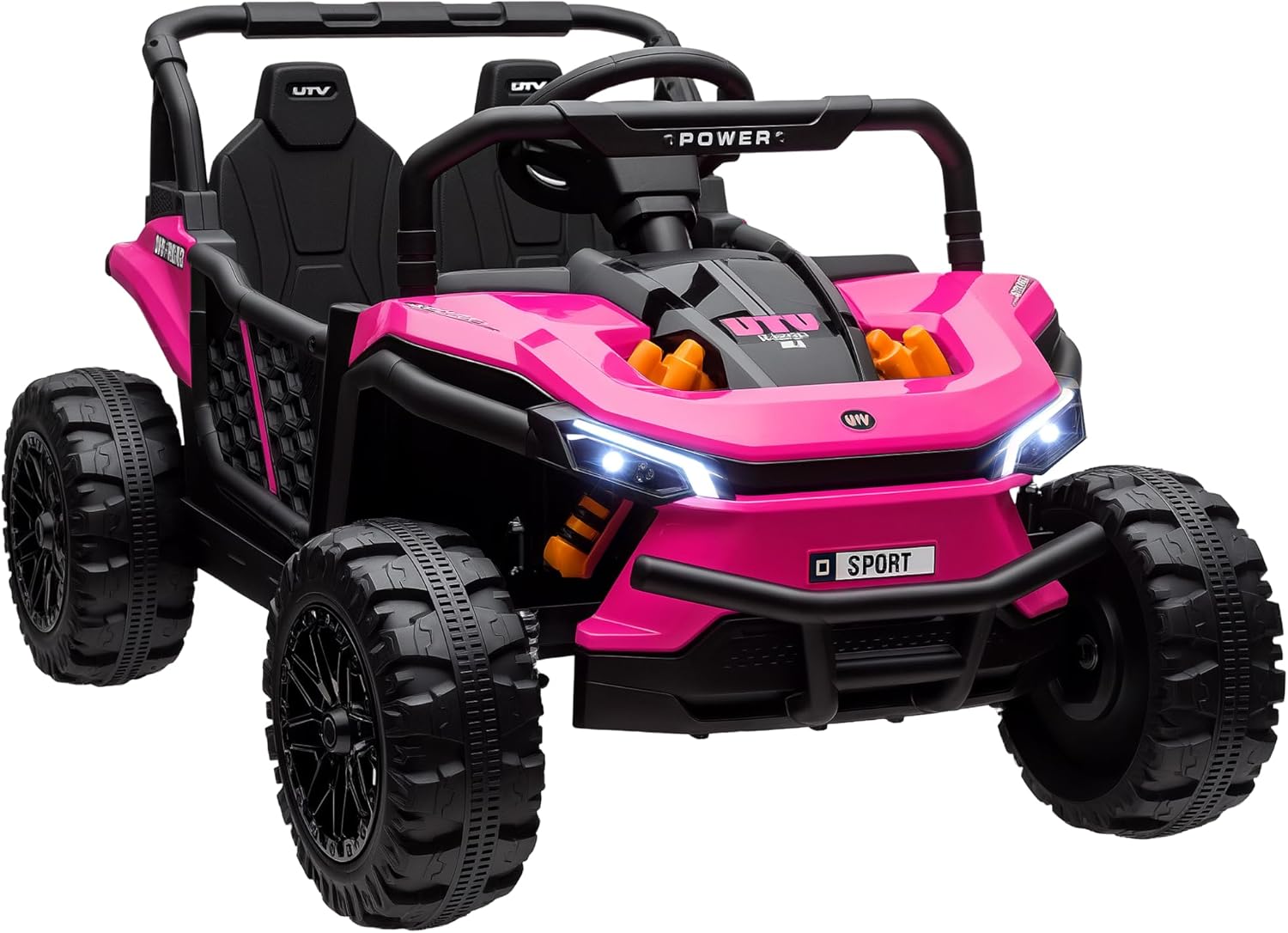 Qaba 12V Kids UTV, Battery Powered Ride on Truck, 3.7 MPH Off-Road Electric Car with Remote Control, 4-Wheel Suspension, LED Headlights, 3 Speeds, Horn & Music, for Boys and Girls, Pink