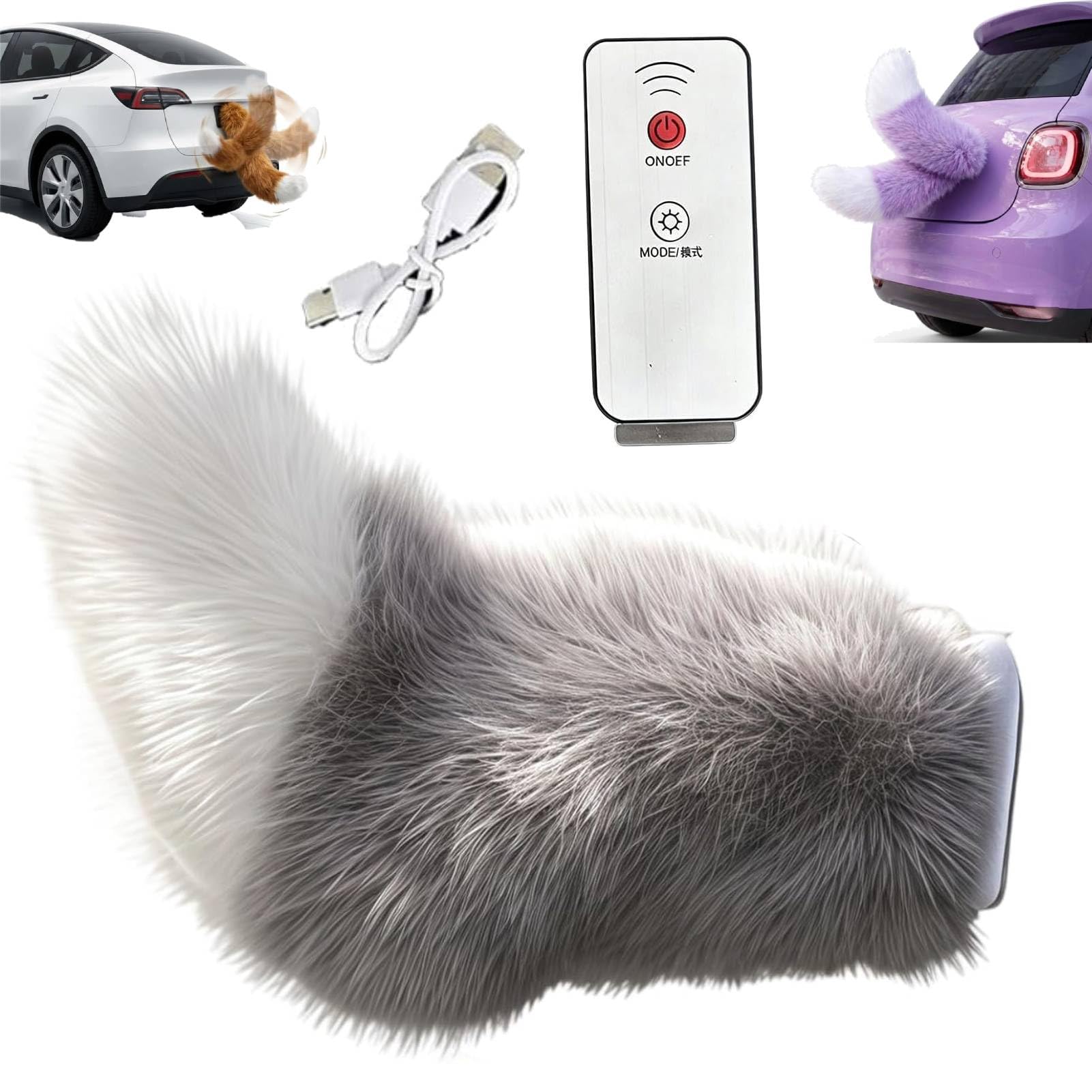 Remote Control Electric Car Tail, Adorable USB Rechargeable Remote Electric Furry Cars Tails, Rechargeable Cat Tail for Auto Trunk Bumper Decoration, Remote Control & Voice Control (#C)