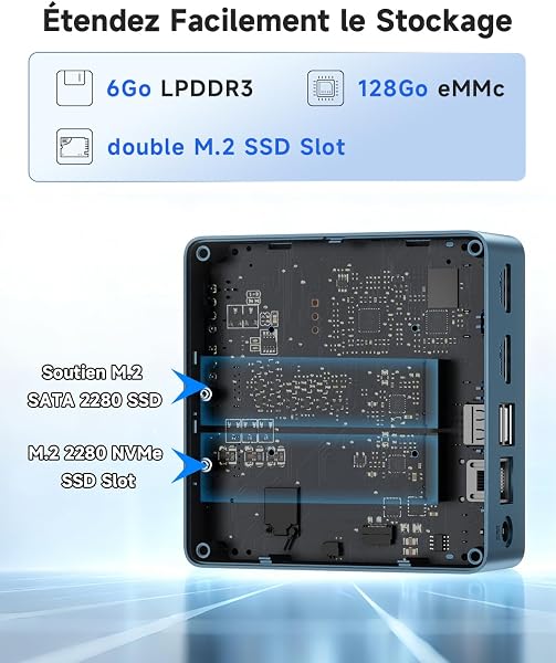BMAX B1Plus Mini PC Win 11, Intel Celeron J3355(jusqu'à 2,5 GHz) 6 Go LPDDR3 RAM 128 Go eMMC SSD, Mini Ordinateur de Bureau Double écran, WiFi 5, BT5.0, Tour PC pour l'école/Bureau - 4