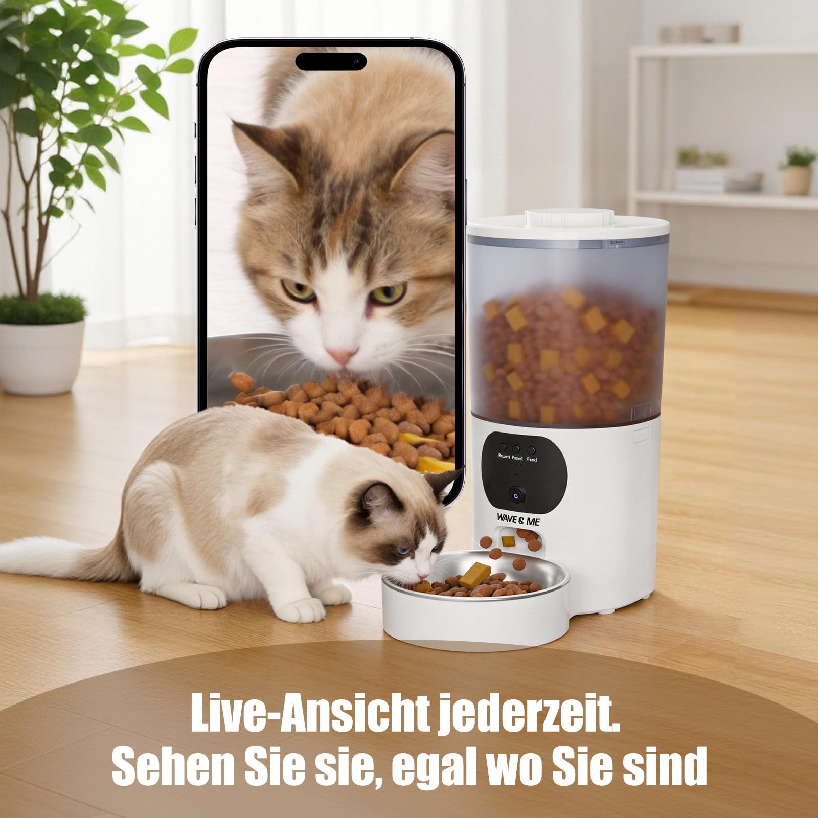 5L Futterautomat Katze mit App Steuerung, Smarter Automatischer Futterspender für Katzen & Hunde, 10s Sprachaufnahme & 2-Wege-Audio, Personalisierter Fütterungsplan, Doppelstromversorgung