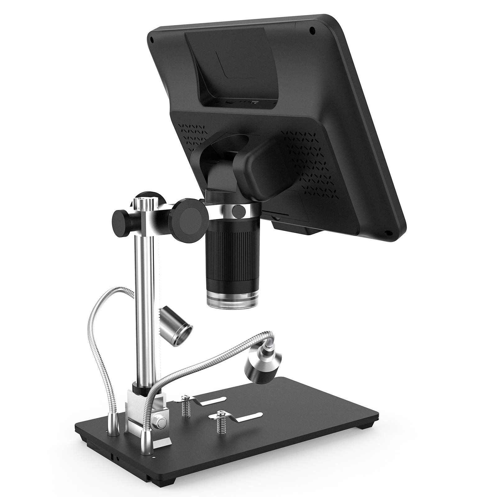Fafeicy Mikroskop Cyfrowy LCD o Przekątnej 8,5 Cala, Powiększenie 5X–1200X, Wideo 1080P, Zdjęcie 12 MP z Regulowanym Metalowym Stojakiem, 8 Diod LED do Kontroli Naprawy Lutowniczej (Bez baterii)
