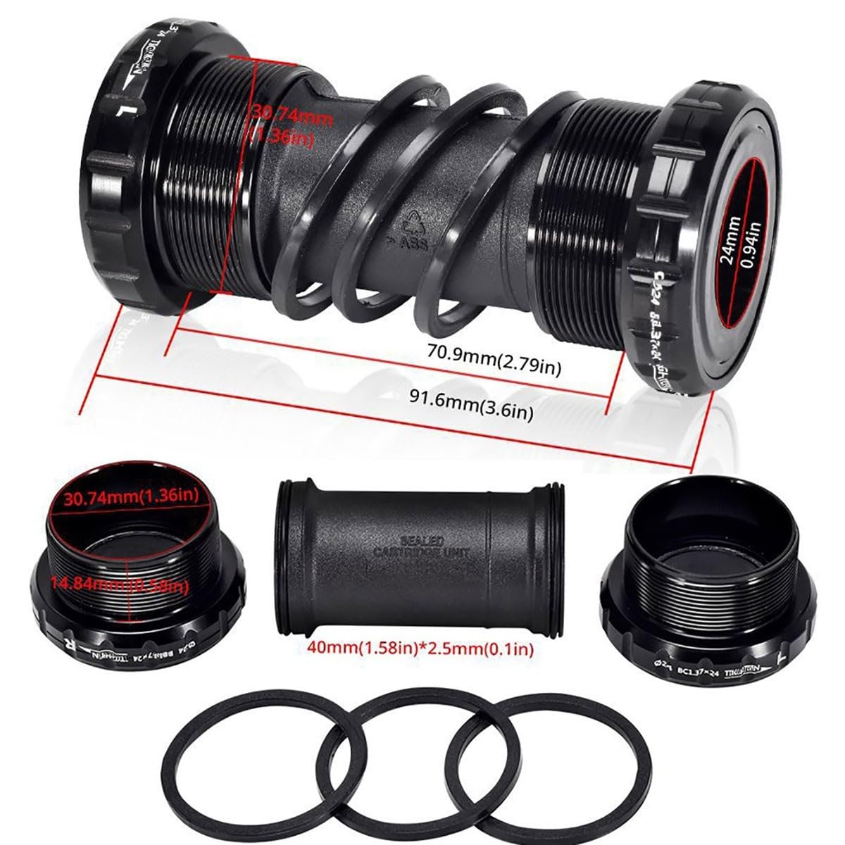 170 Mm Guarnitura Integrato Cavo MTB 30T/32T/34T/36T/38T Ingranaggio Singolo Lega di Alluminio Set di Pedivelle Bicicletta da Montagna con BB per 8-12 velocità(Red,30T)