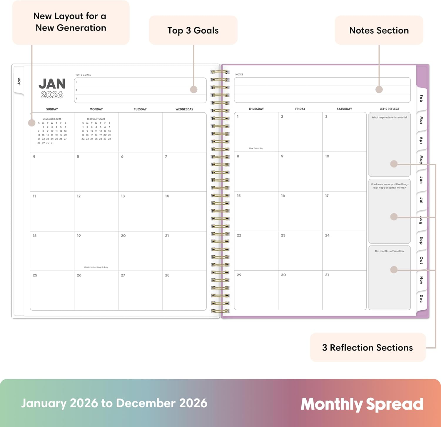 Blue Sky Gen Z 2026 Weekly and Monthly Planner Calendar, January 2026 - December 2026, 8.5" x 11", Flexible Interchangeable Cover, Durable Twin Wire Binding, Laminated Tabs, Storage Pocket, Europa