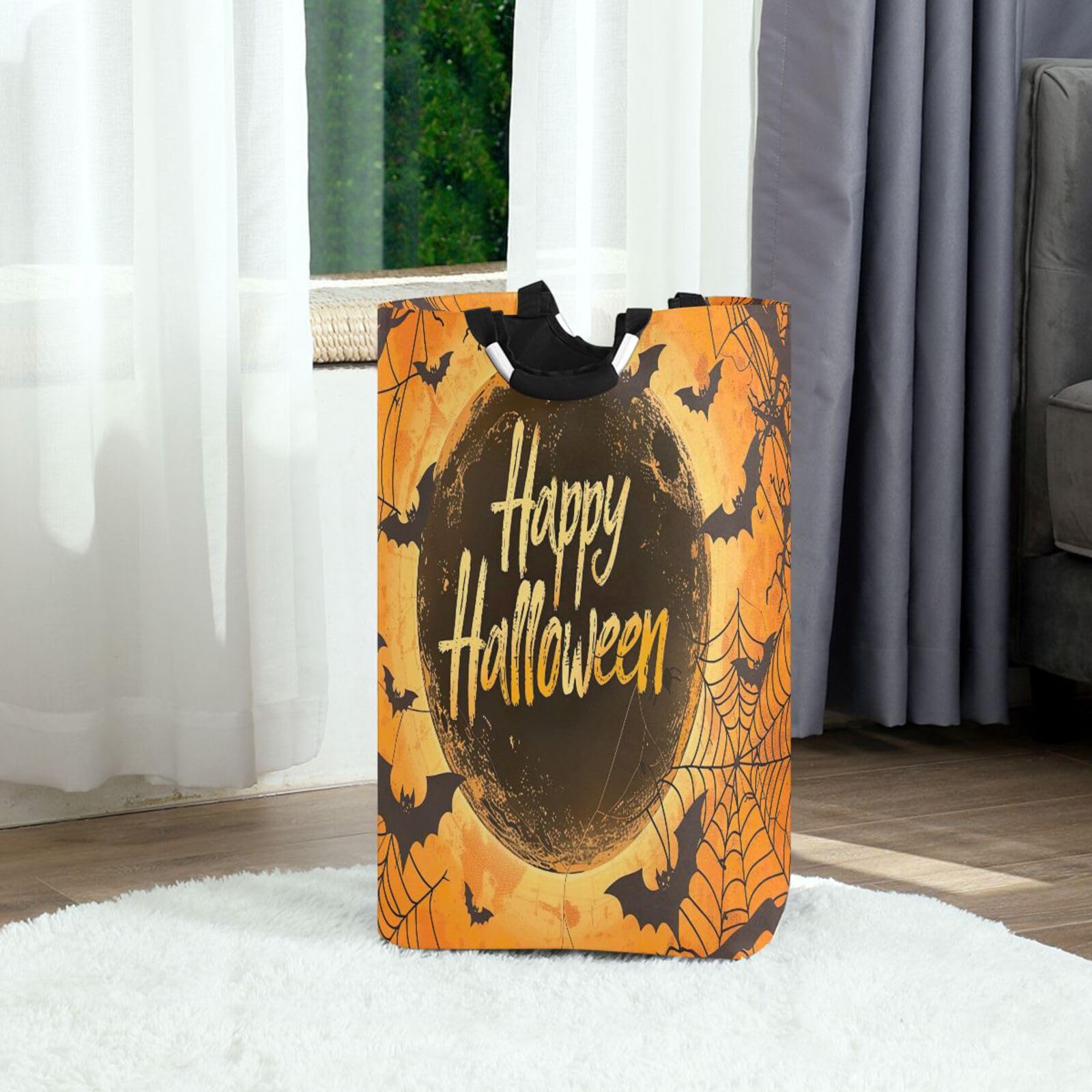 Jihqo Laundry Hamper Basket Happy Halloween Collapsible Nursery Storage Bin Waterproof Clothing Baskets for Home Bedroom Bathroom Washing Room