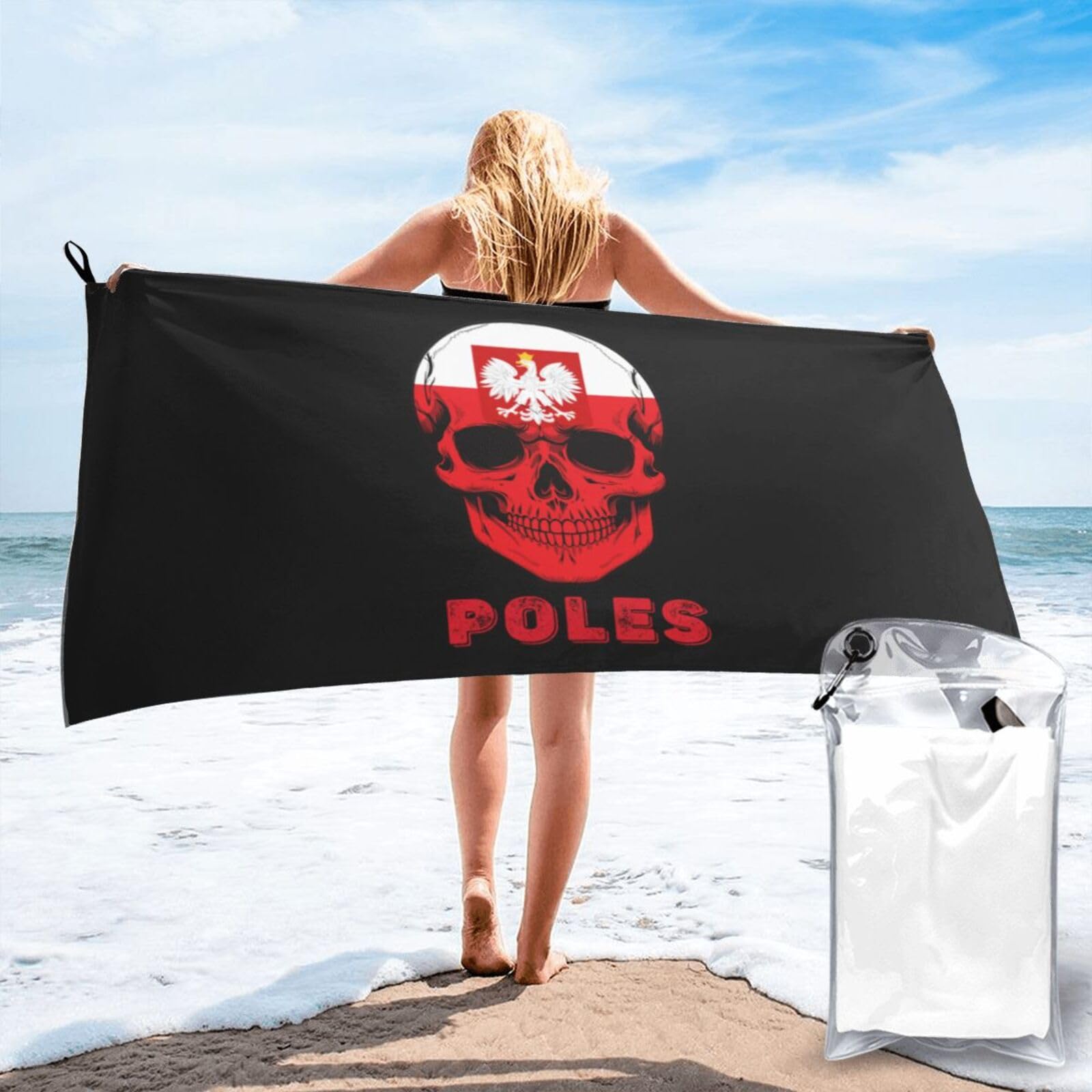 HACXZ Skull Poles Flag Lightweight Absorbent Beach Towel Microfiber Beach Towel 31.5"X63"