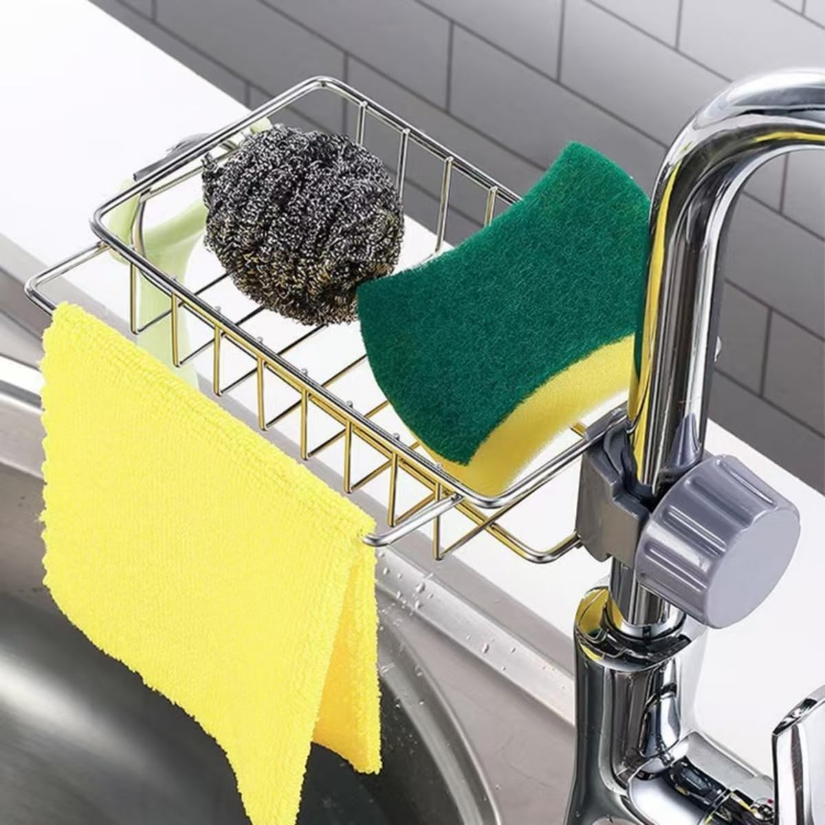 SHUTKMVCW Sponge Holder for Kitchen Sink Silver Stainless Steel Sink Organizer Drying Rack for Sponges and Bottles