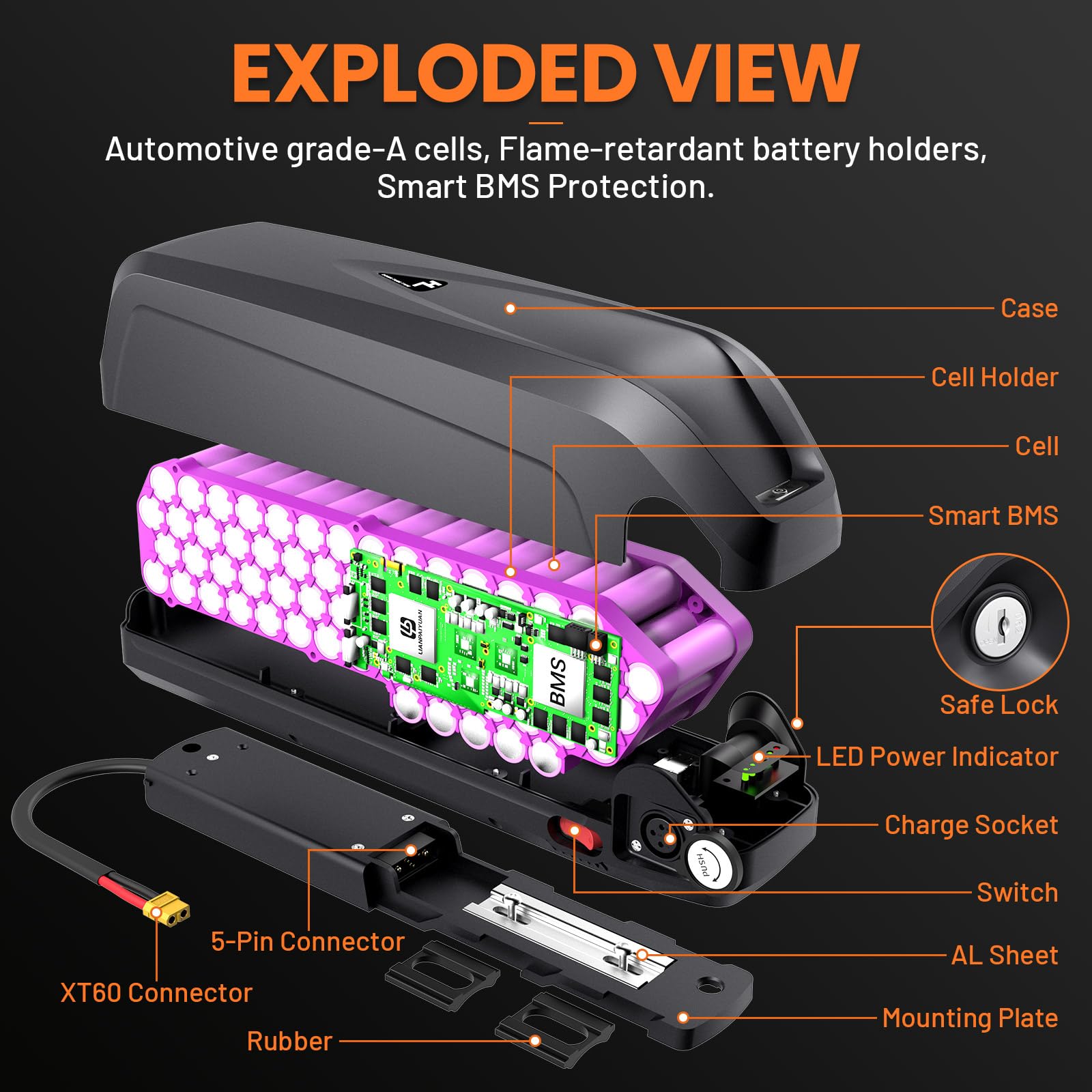 Batteria per bici elettrica 36V 15Ah da montare sul telaio - Hailong Batteria agli ioni di litio per motori 250W 500W