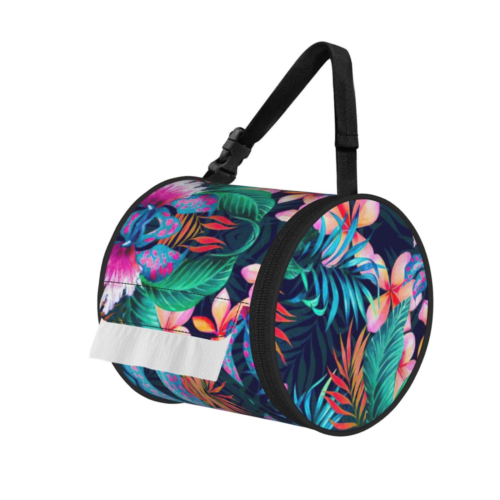 Tropical Flowers Printed Roll Paper Carrier Bag, Foldable Oxford Cloth Tissue Case for Camping Hiking Backpack
