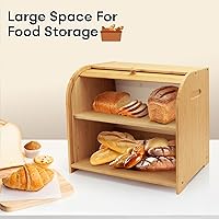 Vista 3 de Panera para Encimera de Cocina, Contenedor de Almacenamiento de Pan de Bambú de Doble Capa para Pan Casero, Panera con Tapa Enrollable con 3 Alturas