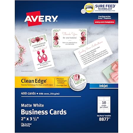 Amazon.com : Avery Printable Business Cards, Inkjet Printers, 400 Cards ...