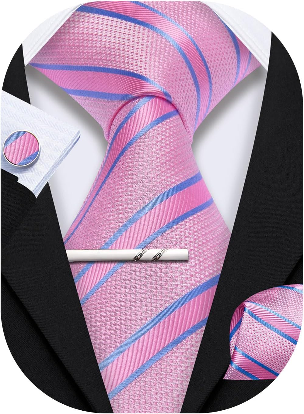 Men Plaid/Striped Ties Set Silk Business Wedding Formal Fashion Necktie and Pocket Square Cufflinks Set