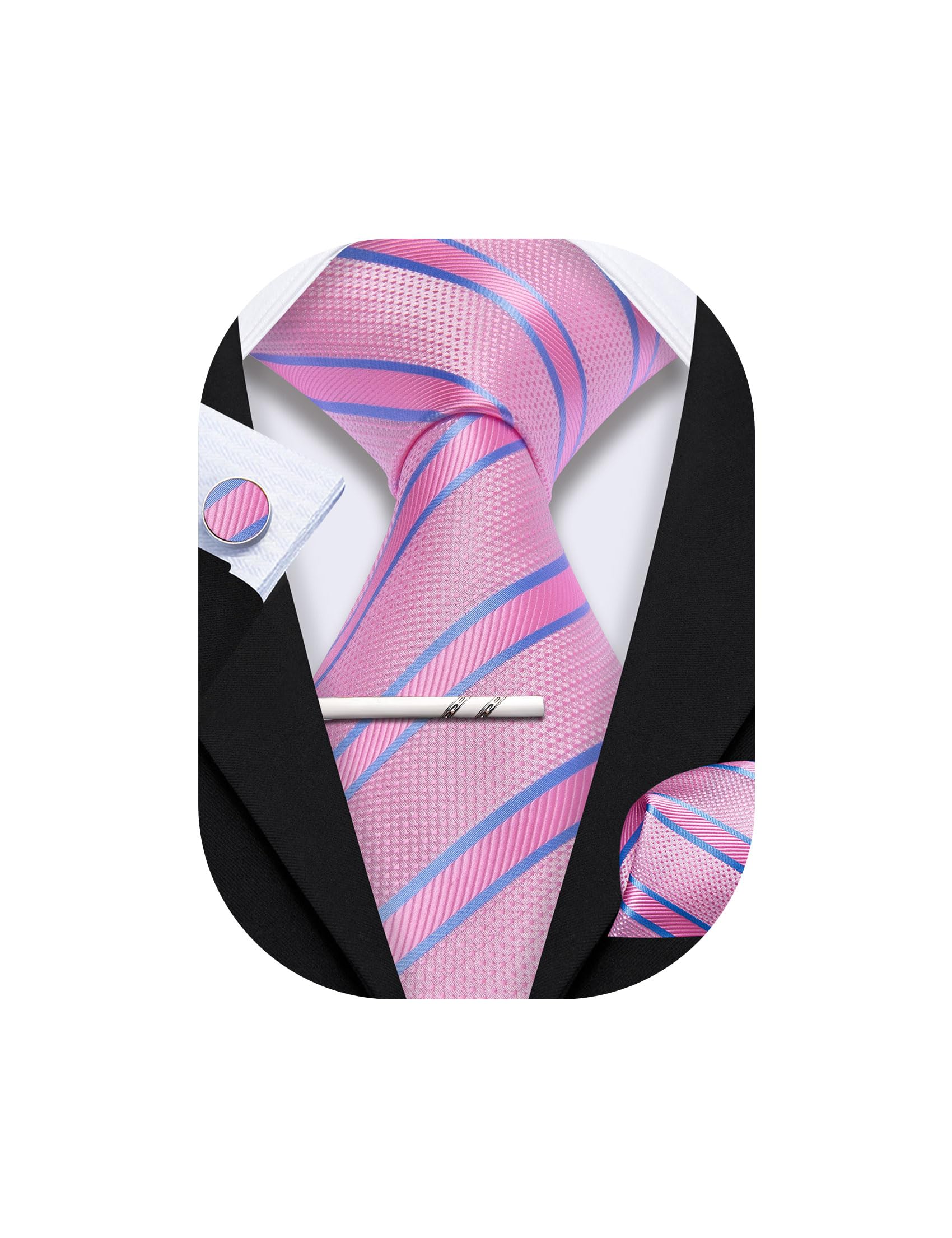 YOHOWA Men Plaid/Striped Ties Set Silk Business Wedding Formal Fashion Necktie and Pocket Square Cufflinks Set