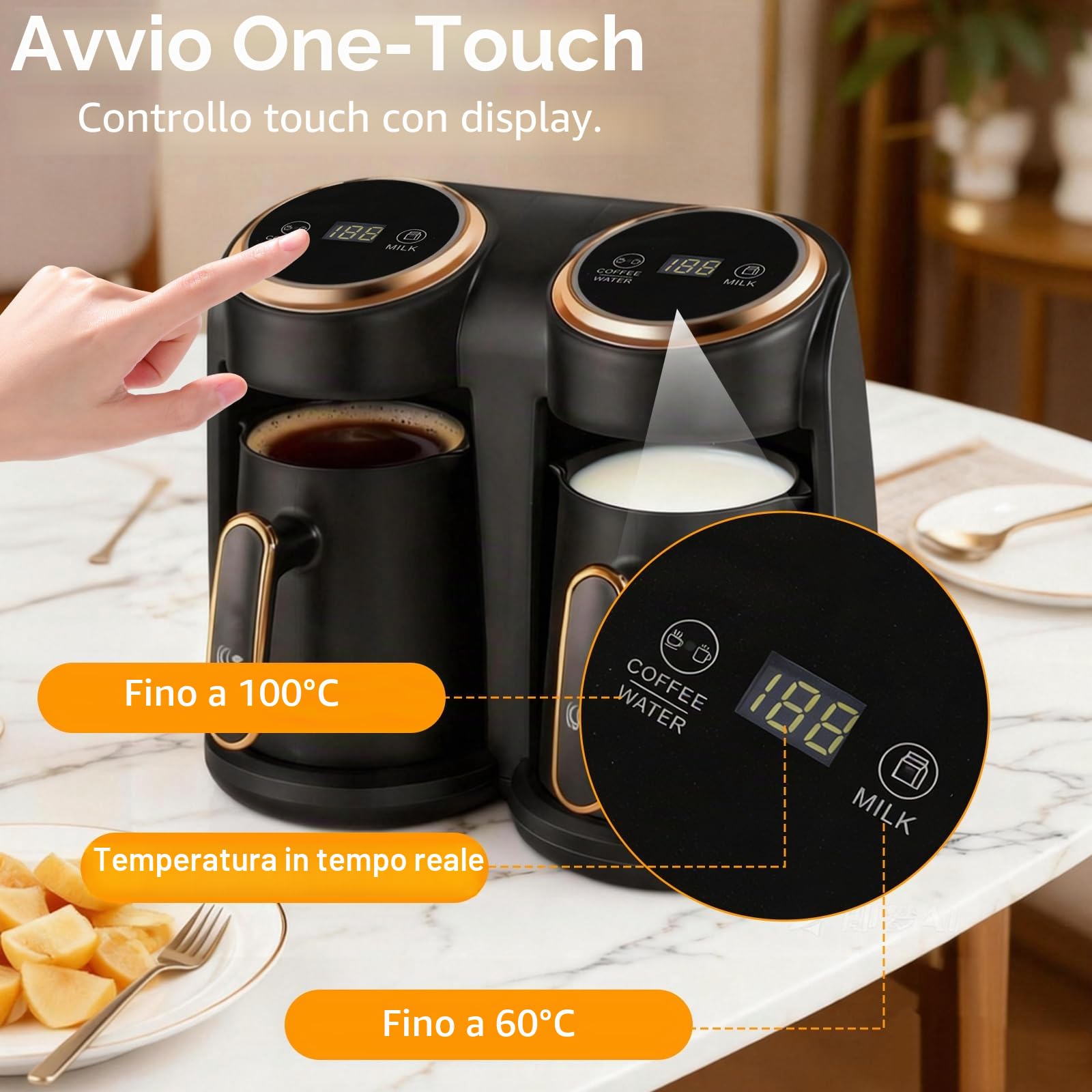 Macchina per Caffè Turco, 600W, Macchina Elettrica per Caffè Turco con 2 Pentole da 300ml, Controllo Touch e Display LED, Spegnimento Automatico, Apparecchio per Bevande Calde per Uso Domestico