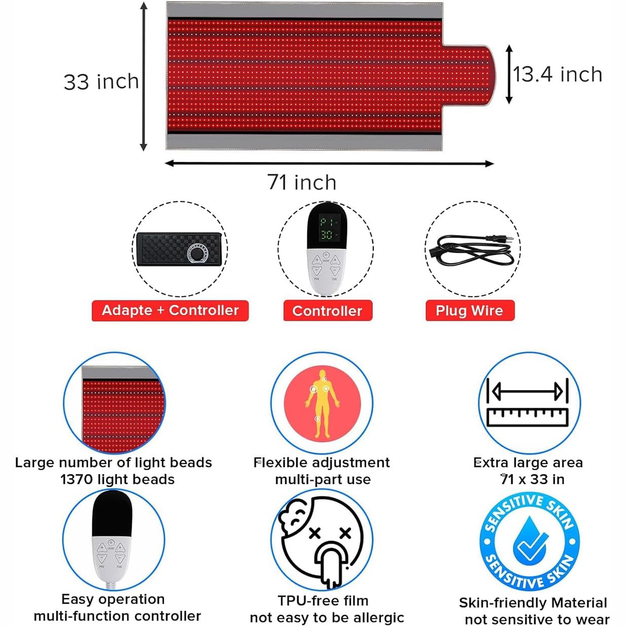 Tapete De Terapia Con Luz Roja E Infrarroja Para Todo El Cuerpo, Dispositivo De Tapete De Terapia Con Luz LED, Almohadilla Térmica LED Para Todo El Cuerpo, Para Aliviar El Dolor Y Belleza De Piel