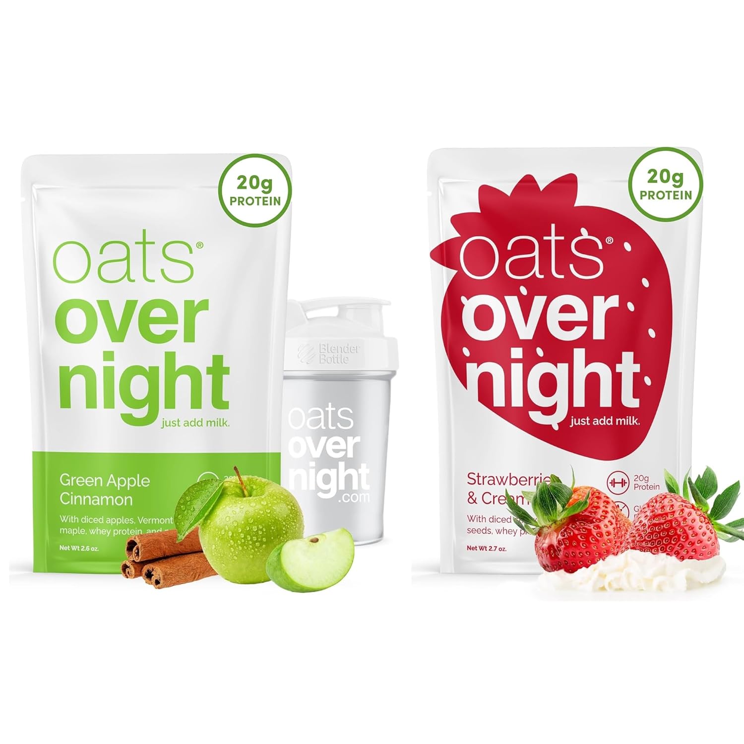 Avena Overnight Sabor Manzana Canela y Fresas con Crema - 20g Proteína, Alto Fibra