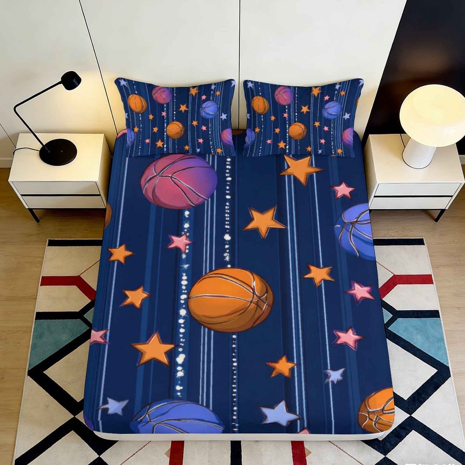 Kzqnxhjprl Style-8 3D Printed Basketball Star Night Fitted Sheet Microfiber Soft Breathable Planet Bed Cover For Bedroom Dorm Decor 90X200x25cm