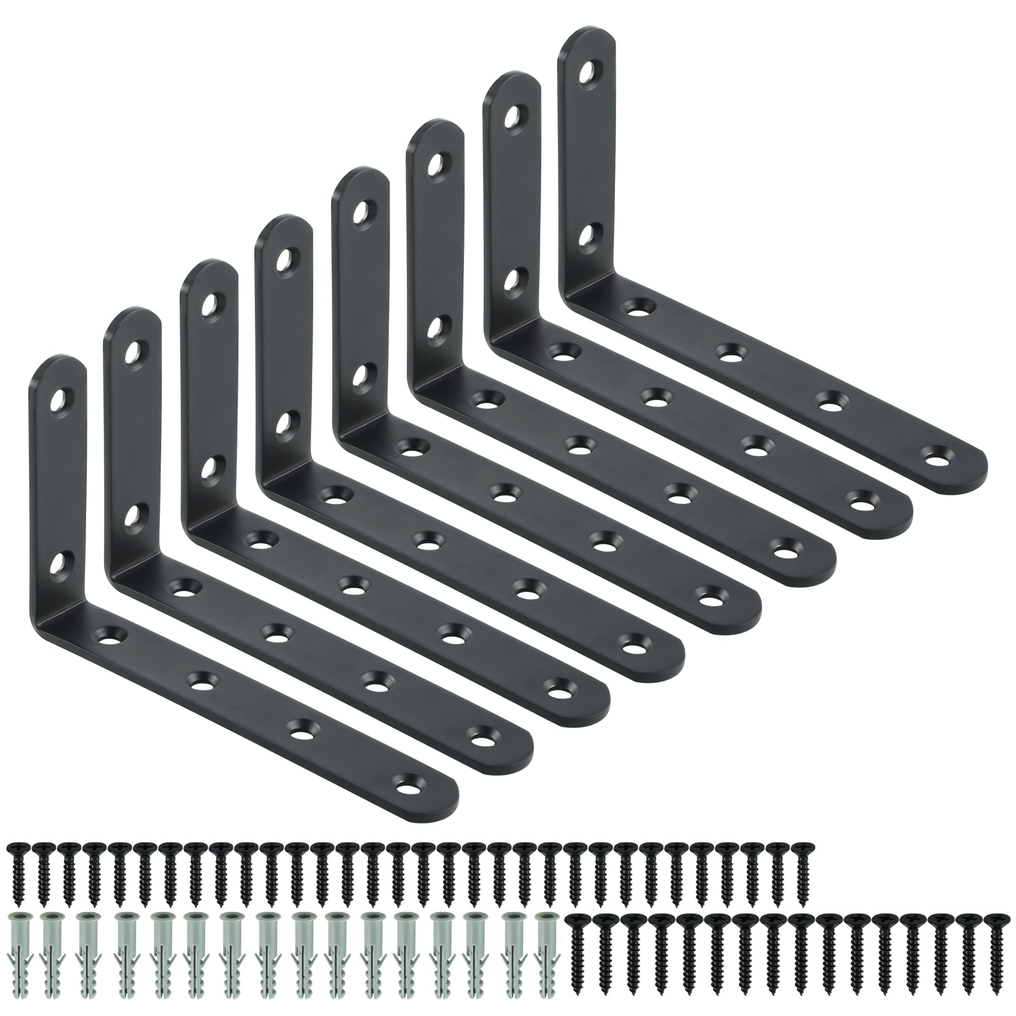 Mooche 8PCS Black Shelf Brackets 125mm, Metal L Brackets for Shelves