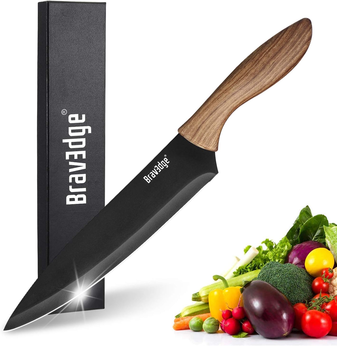 Professional Chef's Knife, 8 Inch High Carbon Stainless Steel Japanese Kitchen Knife, Ultra Sharp Utility Knife with Ergonomic Handle and Gift Box for Family and Restaurant - Black Matt